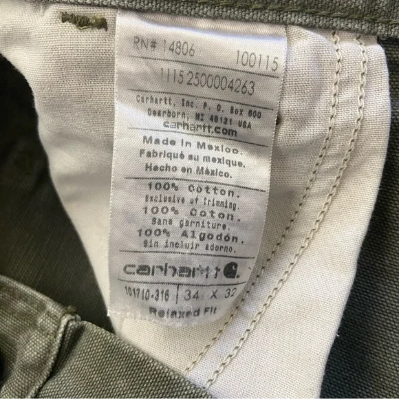 Carhartt Men's Rugged Relaxed Fit Olive Green Cargo Carpenter Pants 34x32 - Picture 5 of 12